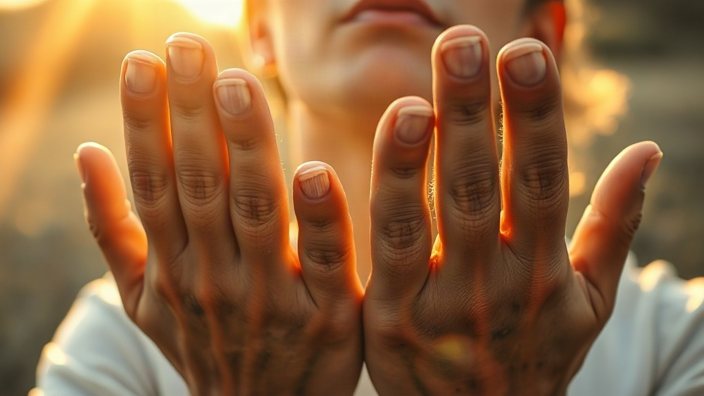 Asking in faith Hands open in golden light, asking God for a financial miracle in faith
