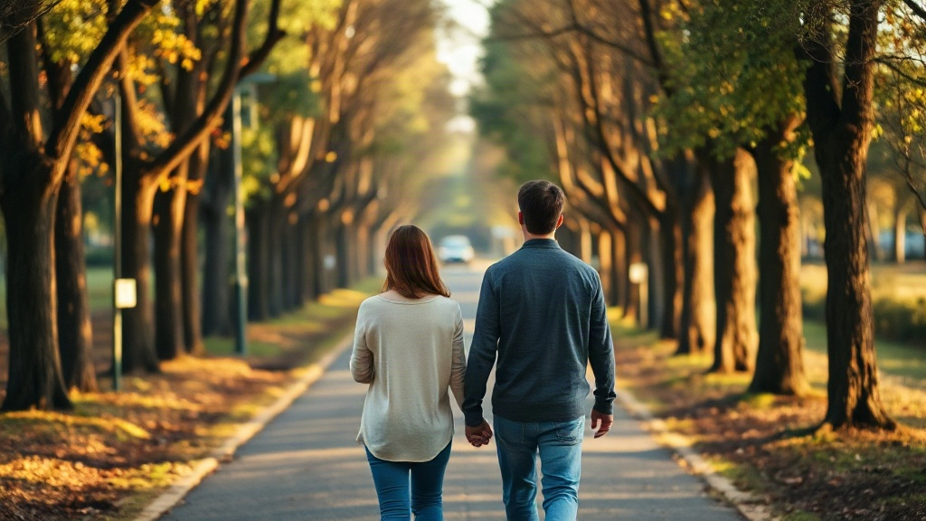 A couple walking a path together, a picture of Bible verses about relationships