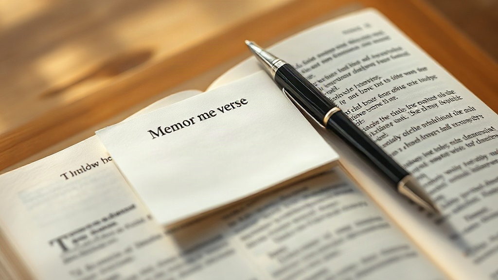 A blank card on a Bible for memorizing a famous Bible verse