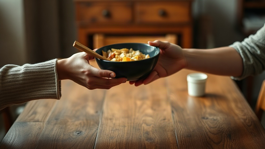 Hands serving a meal, using the gifts of the Holy Spirit to help others