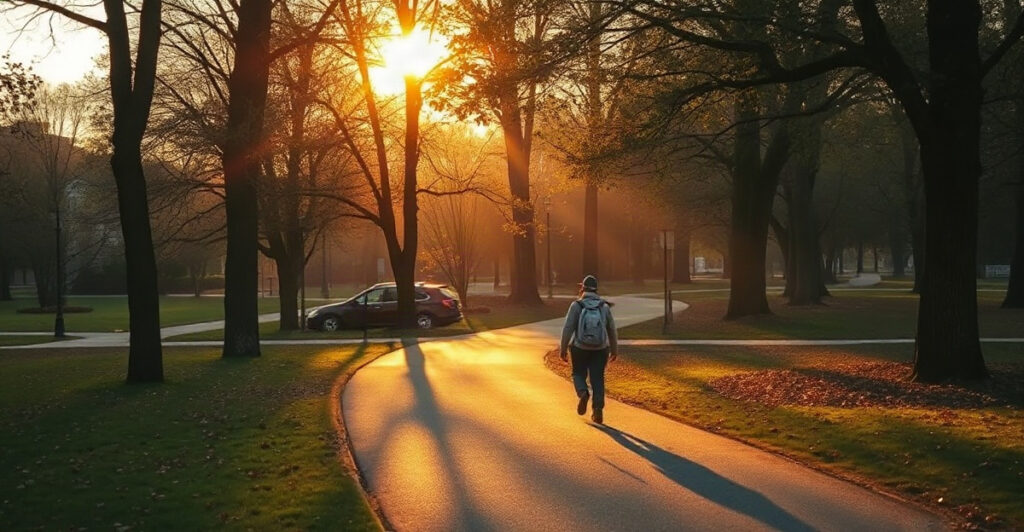 A quiet morning path, an image of praying without ceasing through the day