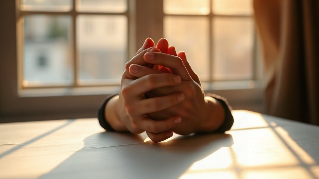 Hands clasped in prayer, praying for God's financial favor