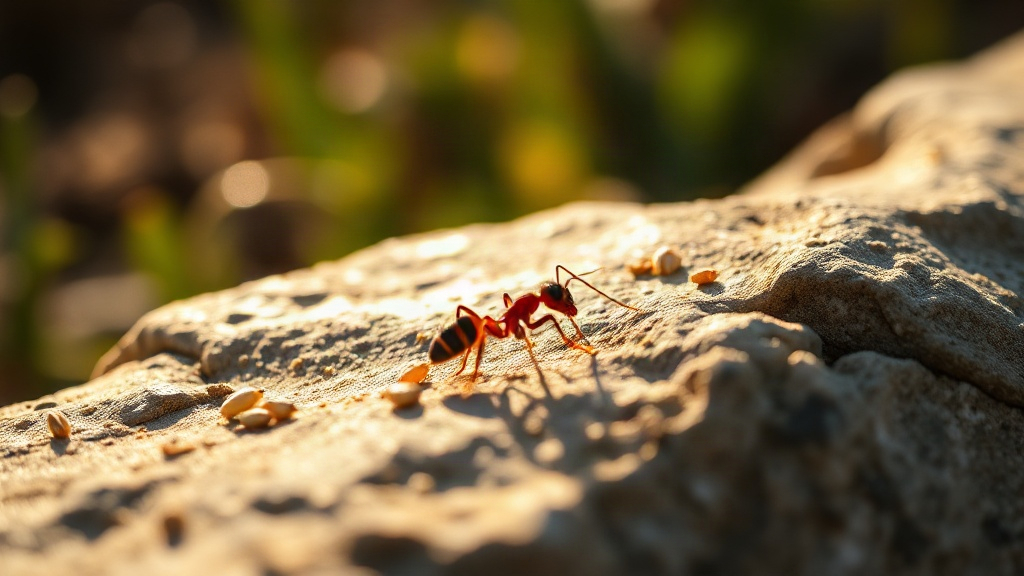 Go to the ant An ant carrying grain in sunlight, the biblical example of steady saving and financial wisdom