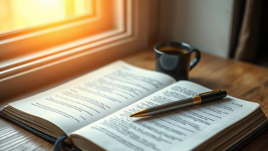 A journal and pen in morning light, planning debt payoff with prayer