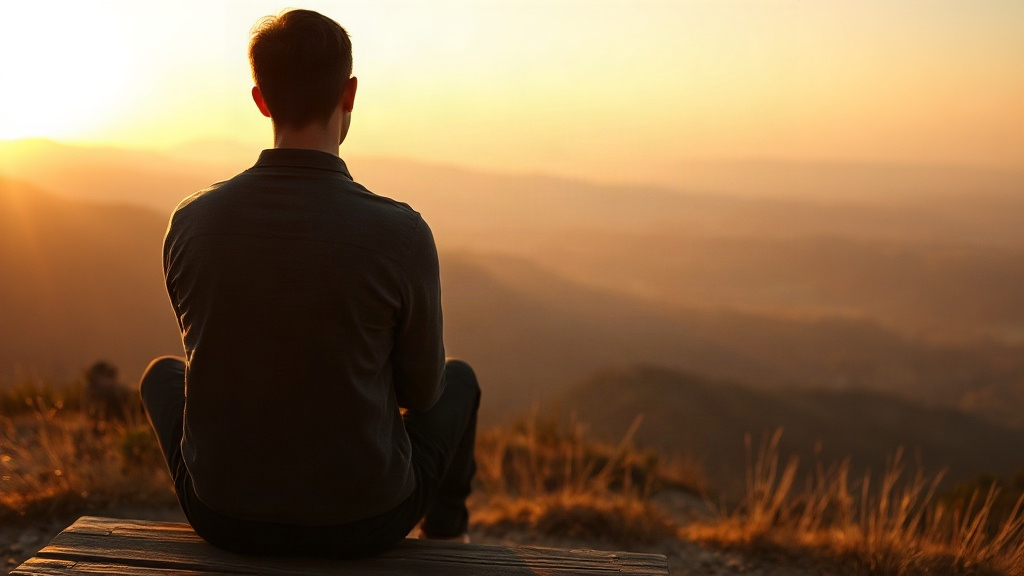 A person on a bench overlooking a dawn valley, praying for strength through the hardest season