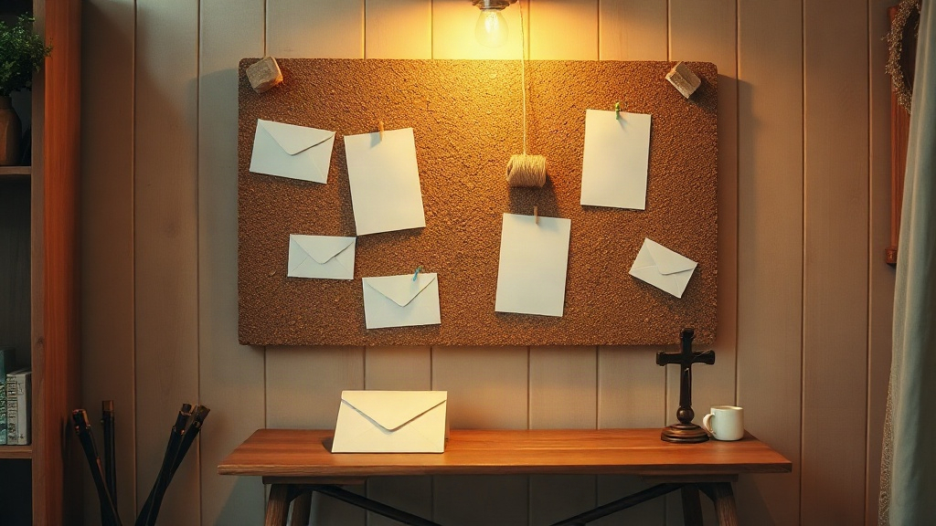 The prayer board A prayer board corkboard with pinned cards beside a cross, part of a war room prayer strategy