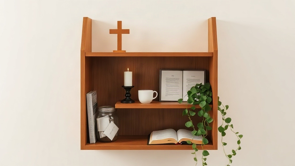The single-shelf war room A single shelf prayer station with cross, candle and Bible, a small-space war room prayer strategy